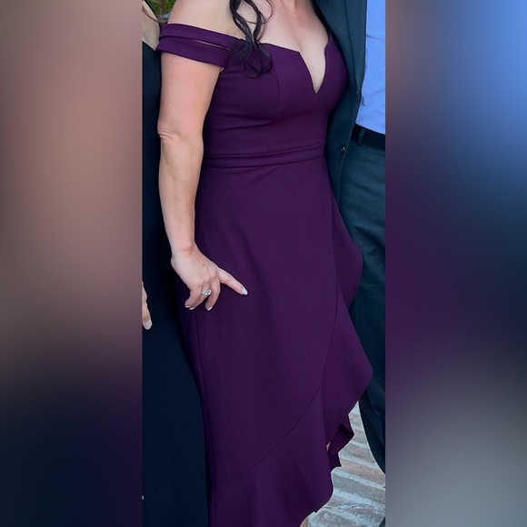 Xcape Off Shoulder Purple Dress - Picture 3 of 9